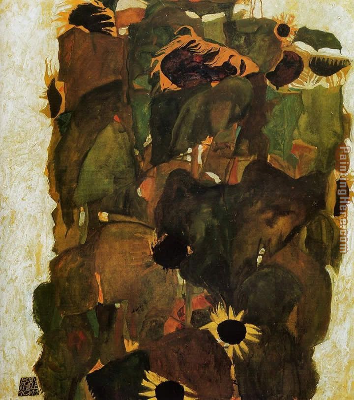 Sunflowers painting - Egon Schiele Sunflowers art painting